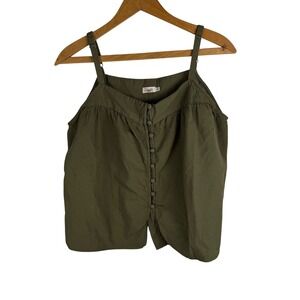 Faherty Olive Green Organic Cotton Modal Button Front Cami Top Minimalist